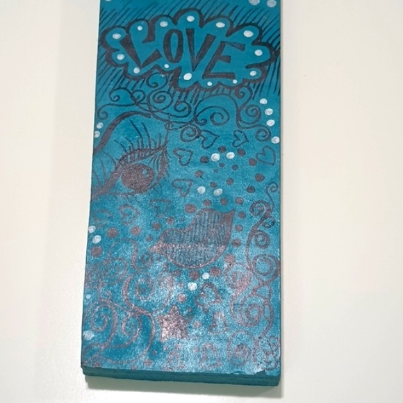 OOAK Upcycled Hand Painted Abstract Doodle Folk Art 'Love' Shelf Wall Decor - Picture 7 of 7